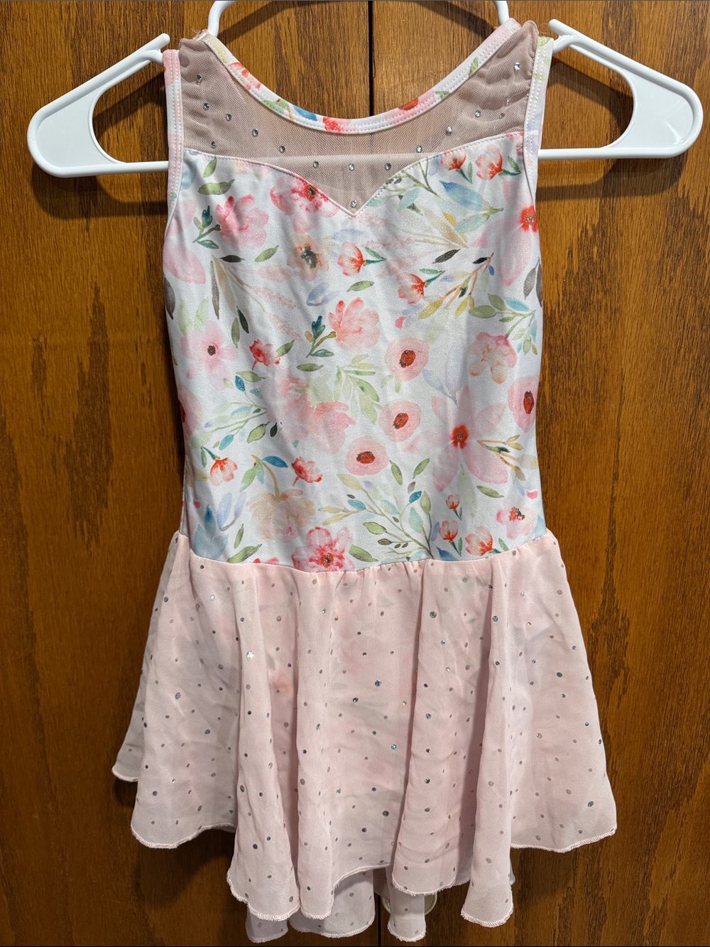 Girls Floral Pink Sparkle Skater Skirt Dance Bottoms